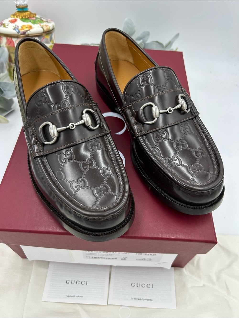 Men's Gucci KAVEH GG embossed leather loafers size 7.5 fits 8 US made in Italy